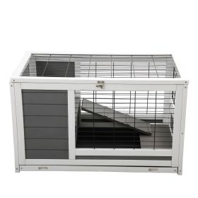 Luxury 2-Storey Pet House Box Wooden Cage Comfy Cabin for Small Animals, Grey White