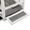 Luxury 2-Storey Pet House Box Wooden Cage Comfy Cabin for Small Animals, Grey White