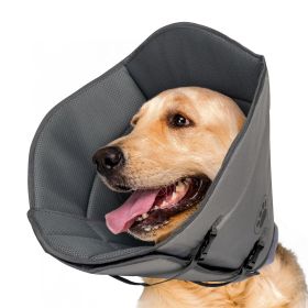 Dog Cone Breathable Dog Recovery Collar for Medium and Large Dogs Soft Dog Cone Adjustable Drawstring and Buckle Prevent Licking and Scratching Wounds (Color: GRAY-L)